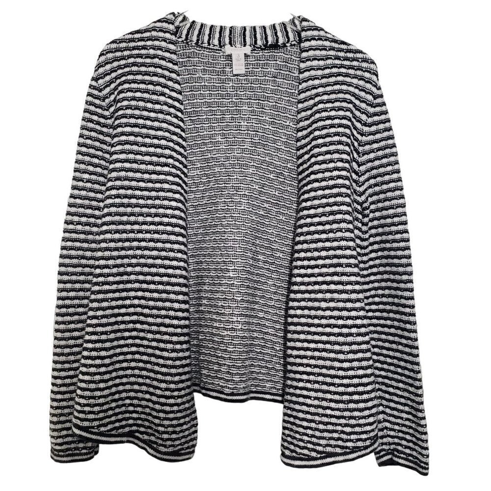 Chicos 3 Stripe Cardigan Black White Casual Career Sweater Womens XL